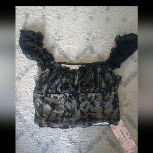 Black Floral Lace Women Crop Top